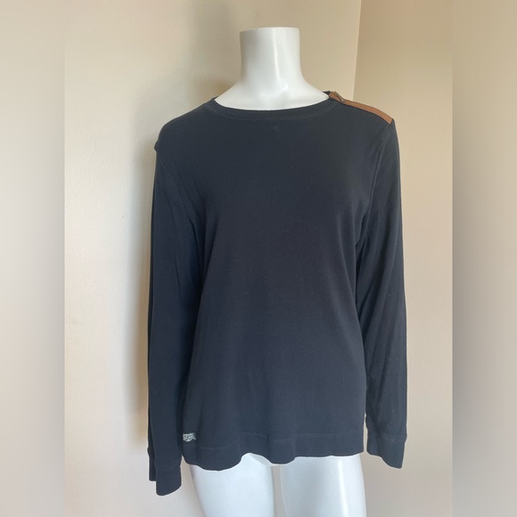 Ralph Lauren Black Long Sleeve Shirt Brown Suede Shoulder Zip Elbow Patches XL - Picture 2 of 16